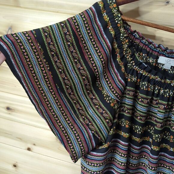 Loft Top Womens 26 Black Striped Off the Shoulder Blouse - Picture 4 of 9